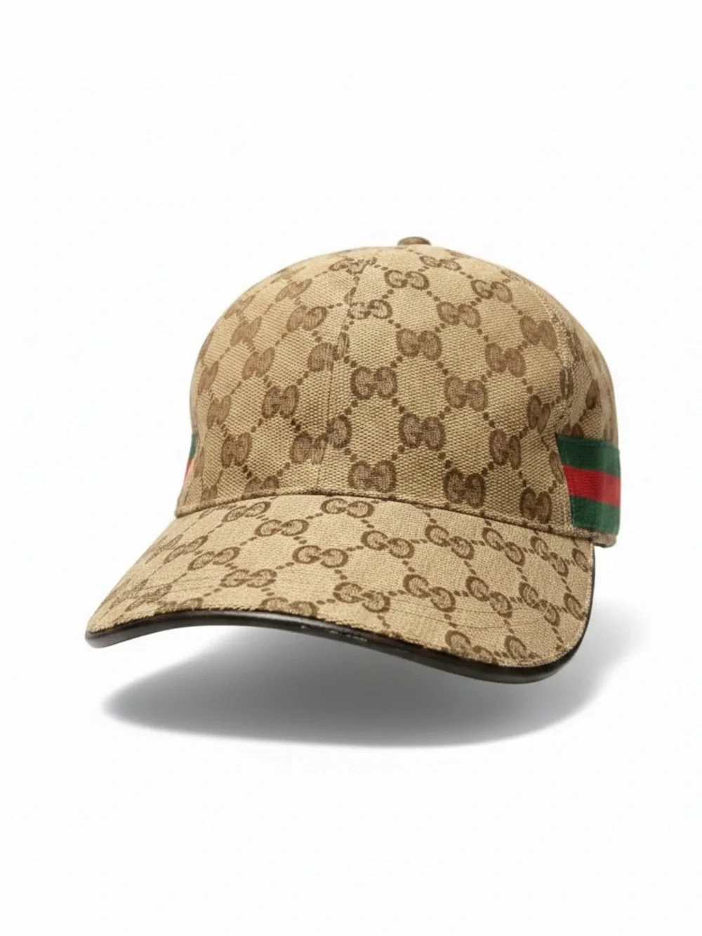 Gucci Beige Monogram Baseball Cap with Green-Red Web Stripe